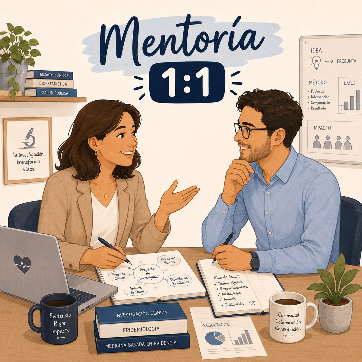 Sesión de mentoría uno a uno para proyectos de investigación en medicina